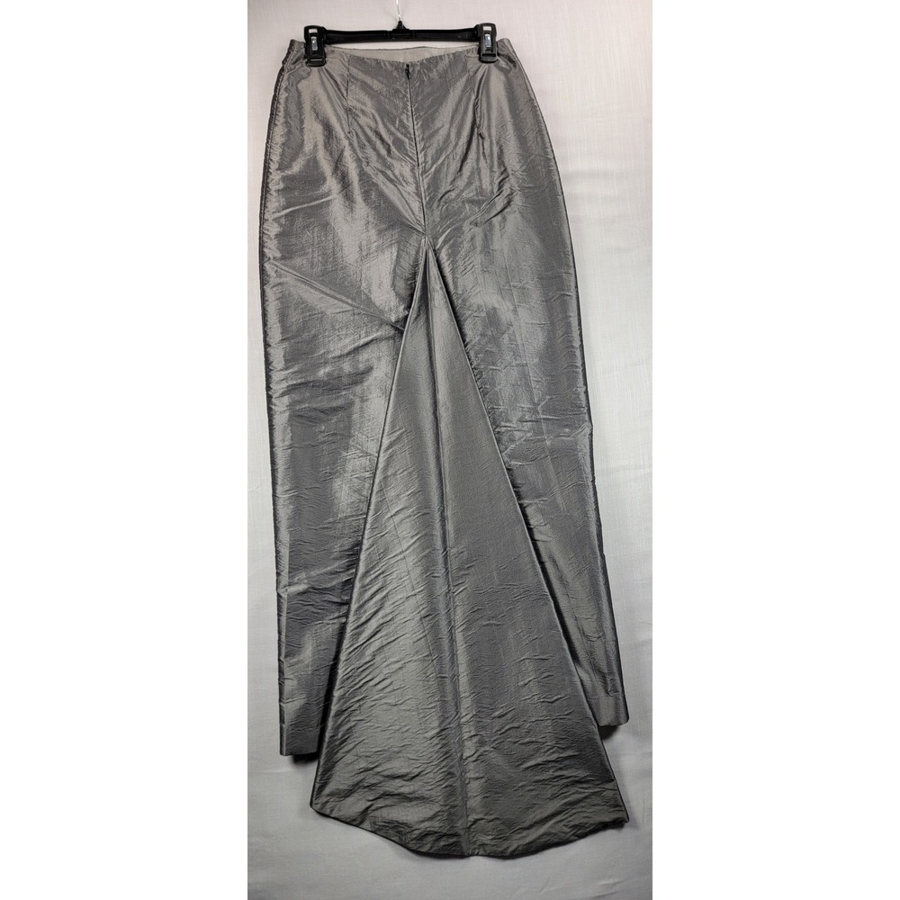 Y2K Silver Grey Formal Maxi Skirt Sz 10 by ABS Allen Schwartz Pleated Train